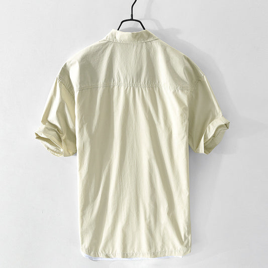 Men's Casual Short-sleeved Drop-shoulder Stitching Cotton Shirt Jacket