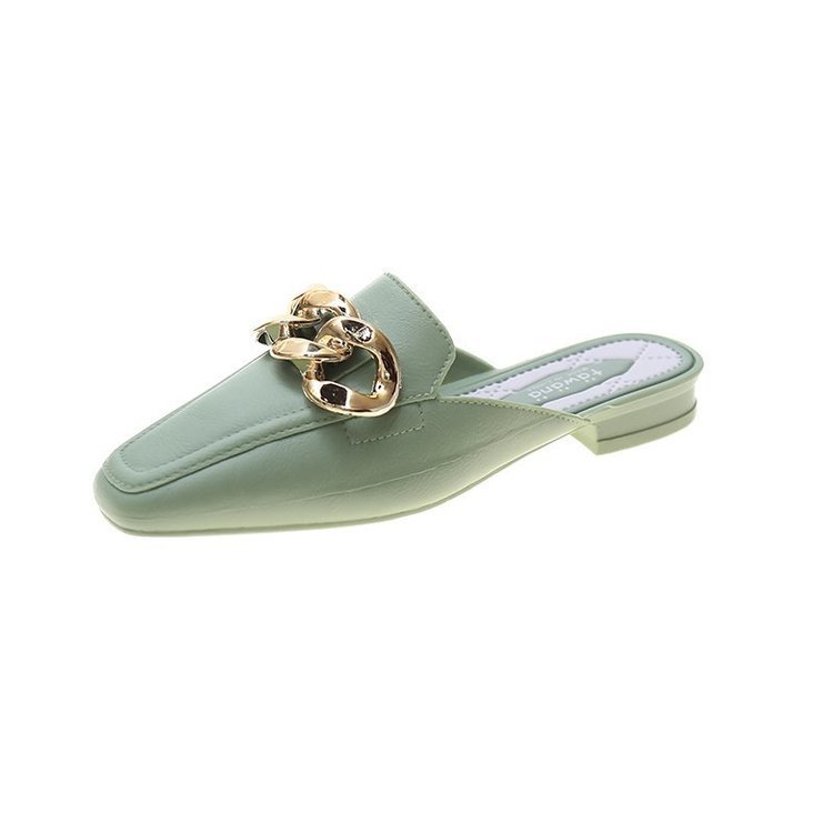 Metal Buckle Without Heel Square Toe Half Slippers