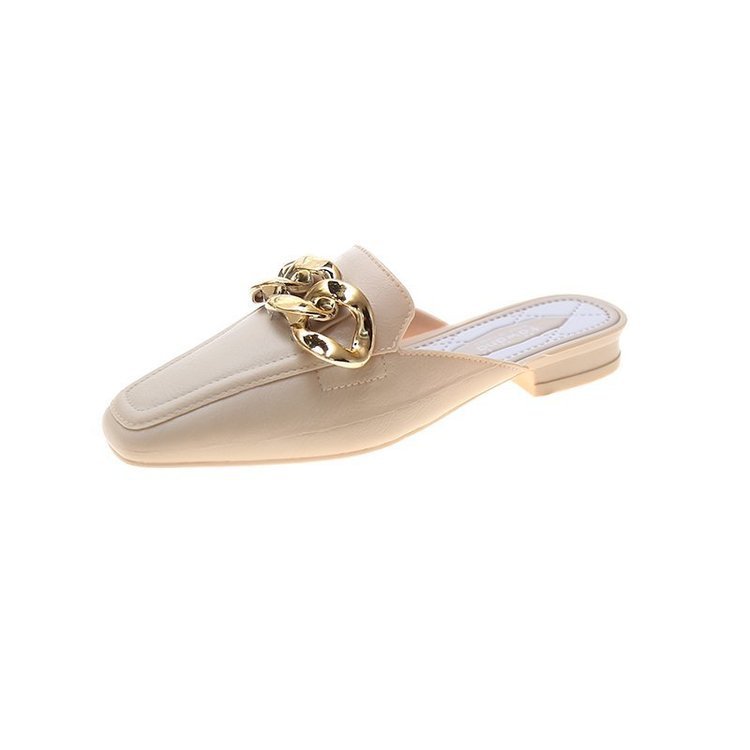 Metal Buckle Without Heel Square Toe Half Slippers
