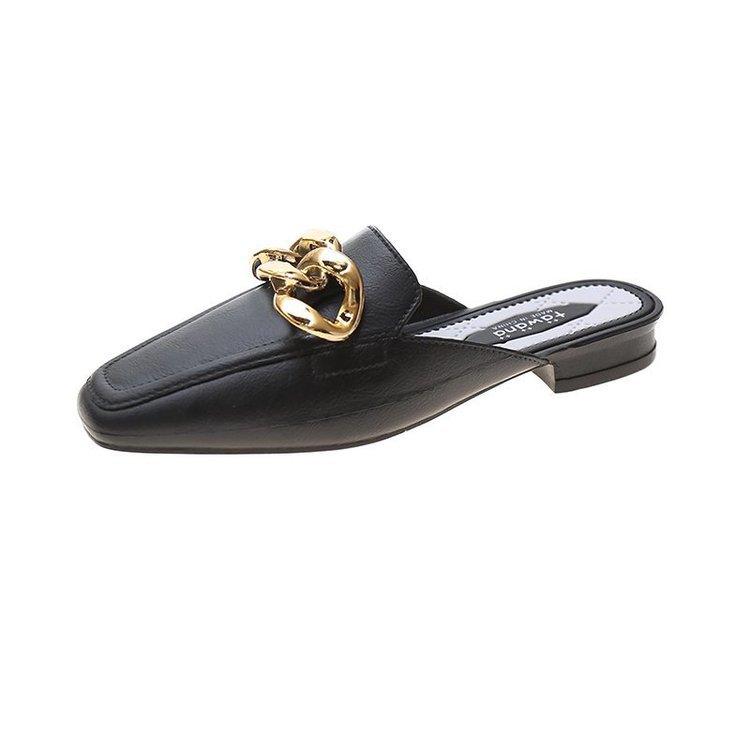 Metal Buckle Without Heel Square Toe Half Slippers