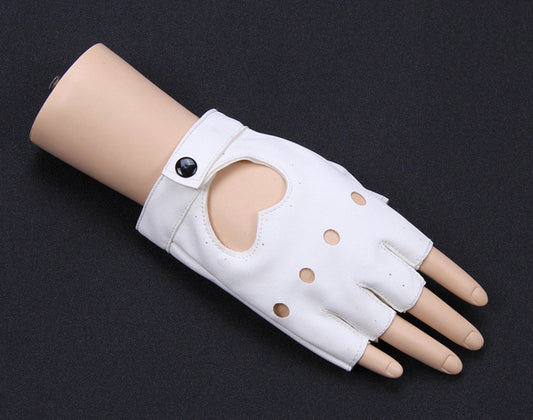 Half Finger Gloves Ladies Dance Performance Thin Fitness Yoga Cute Peach Heart Fingerless Leather Gloves