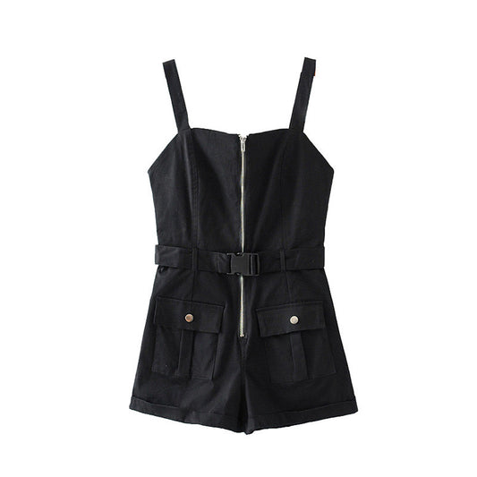 Women's Shorts With Waistband And Suspenders Wide Loose Jumpsuit