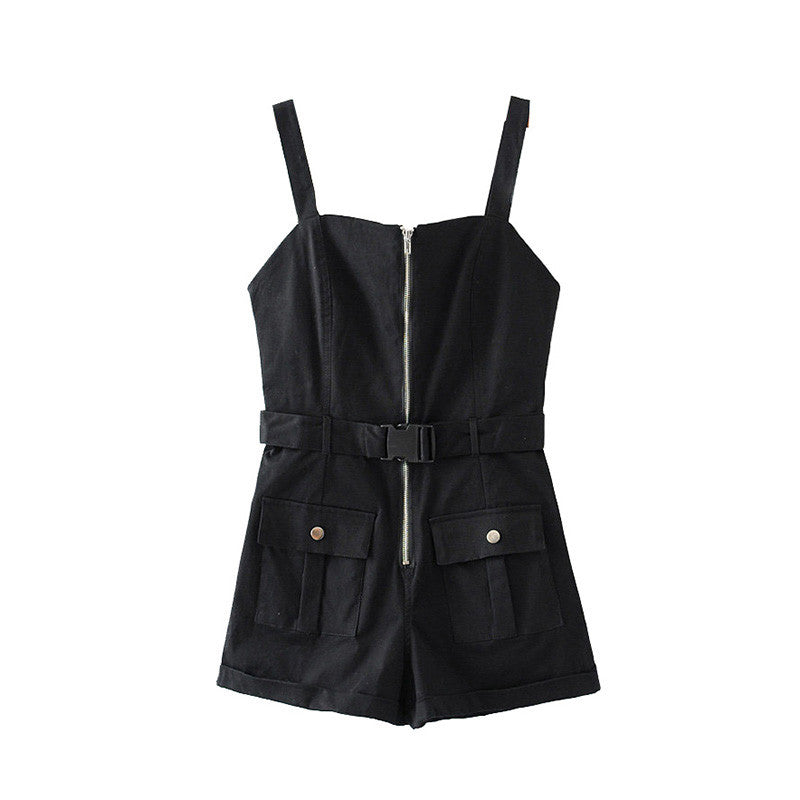 Women's Shorts With Waistband And Suspenders Wide Loose Jumpsuit