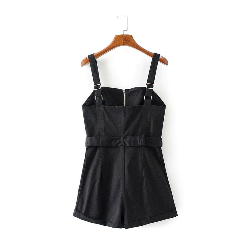 Women's Shorts With Waistband And Suspenders Wide Loose Jumpsuit