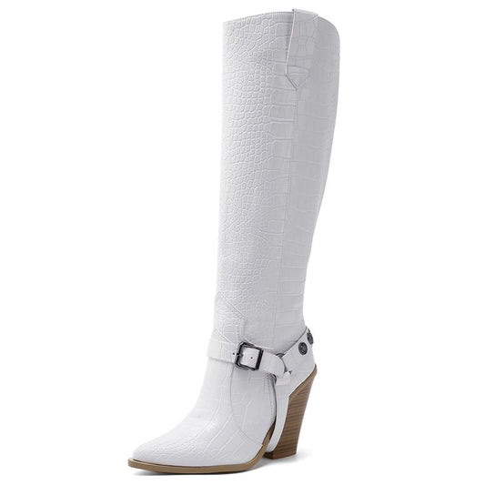 Super High Heel But Knee High Tube Belt Buckle Rivet Sexy Plus Size Trendy Boots