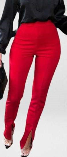 High Waist Solid Color Split Casual Pants