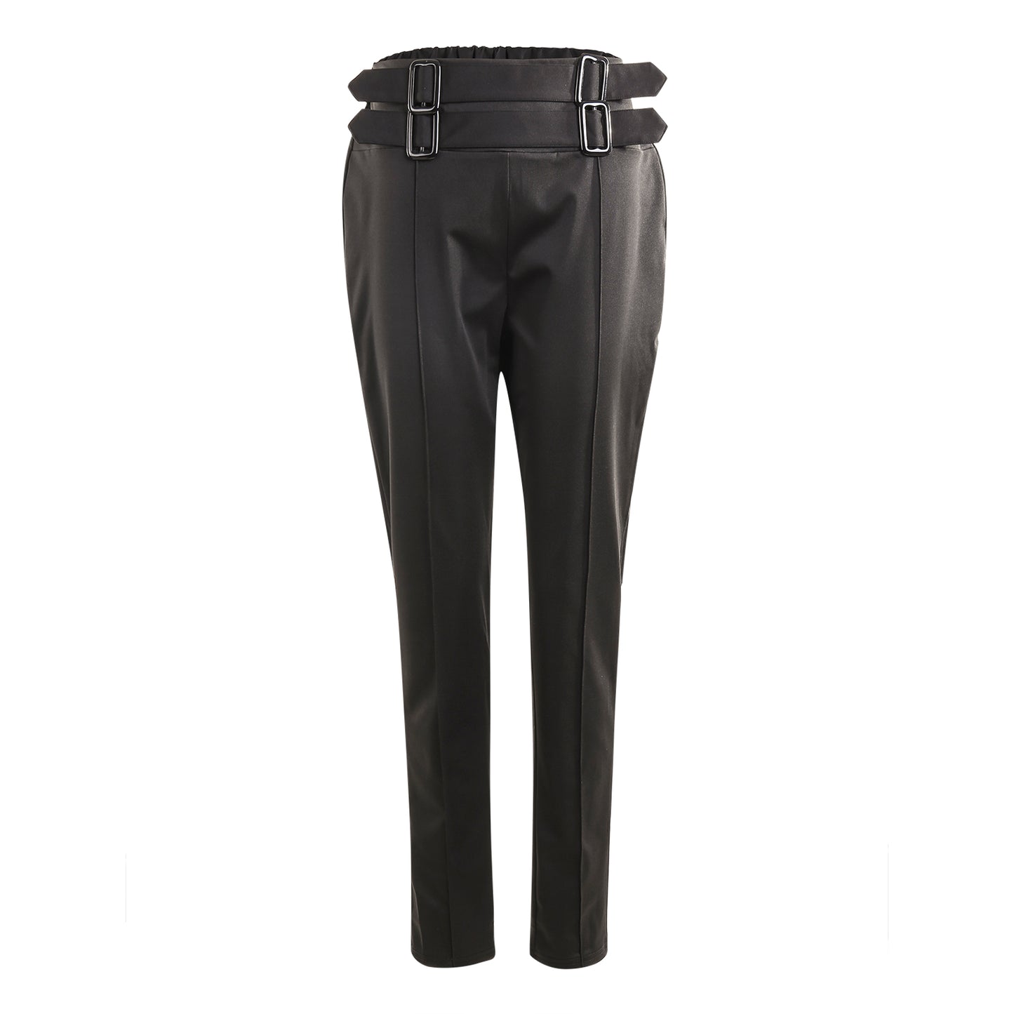 New High-waisted Skinny Trousers With Belt Decoration