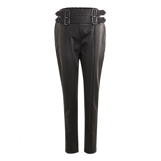 New High-waisted Skinny Trousers With Belt Decoration