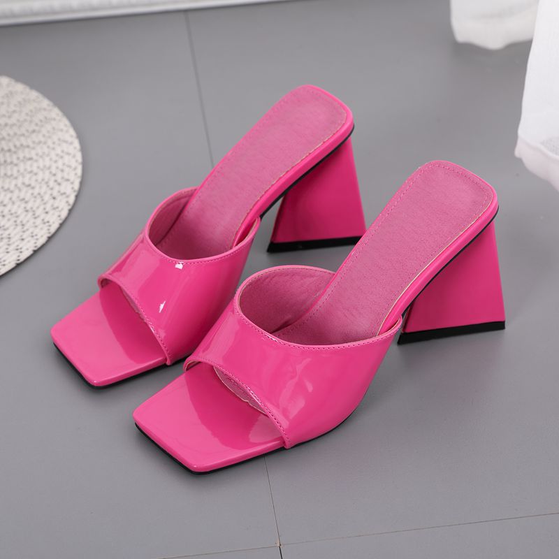 Toe Square Head Thick High Heel Ladies Sandals And Slippers