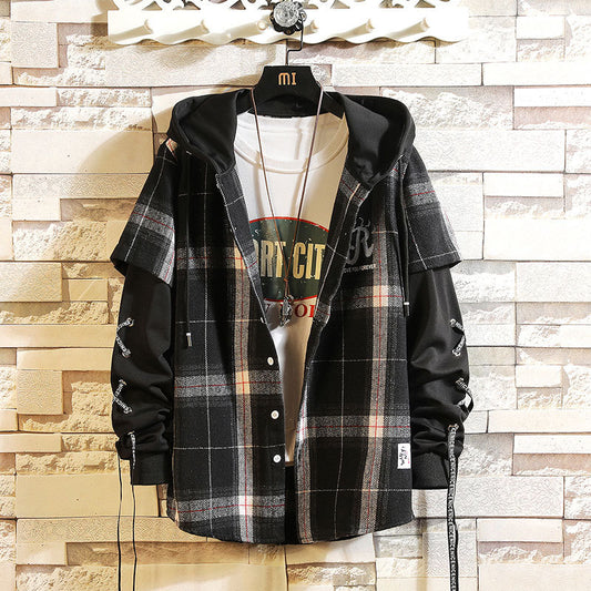 Men's Long-Sleeved Japanese Large Size Handsome Plaid Shirt
