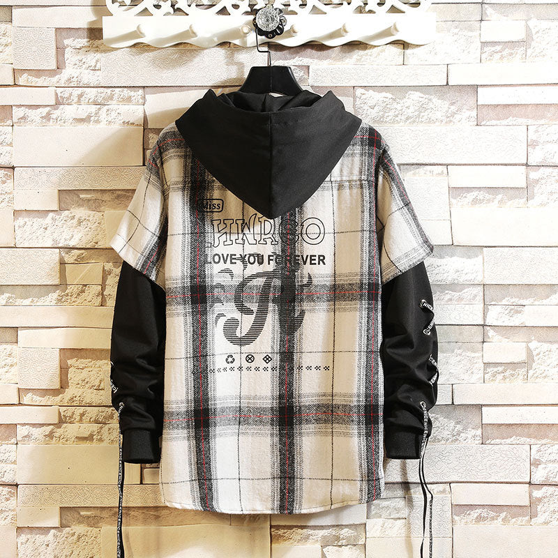 Men's Long-Sleeved Japanese Large Size Handsome Plaid Shirt