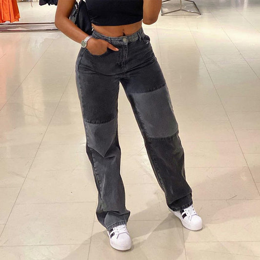 New Women's High-waisted Slim Color Matching Straight-leg Pants Women