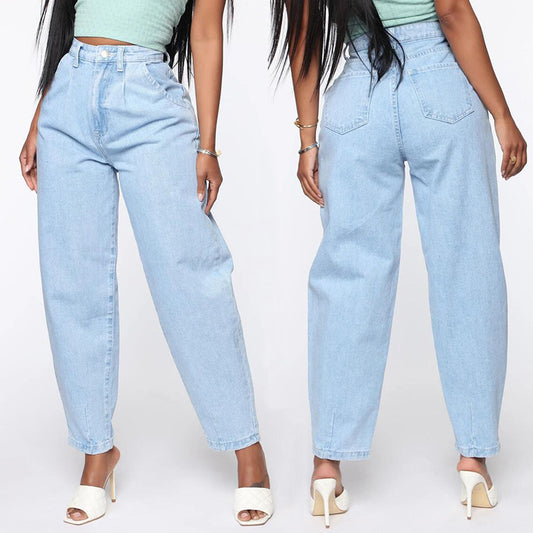 European And American Women's Light Blue Wide-leg Jeans