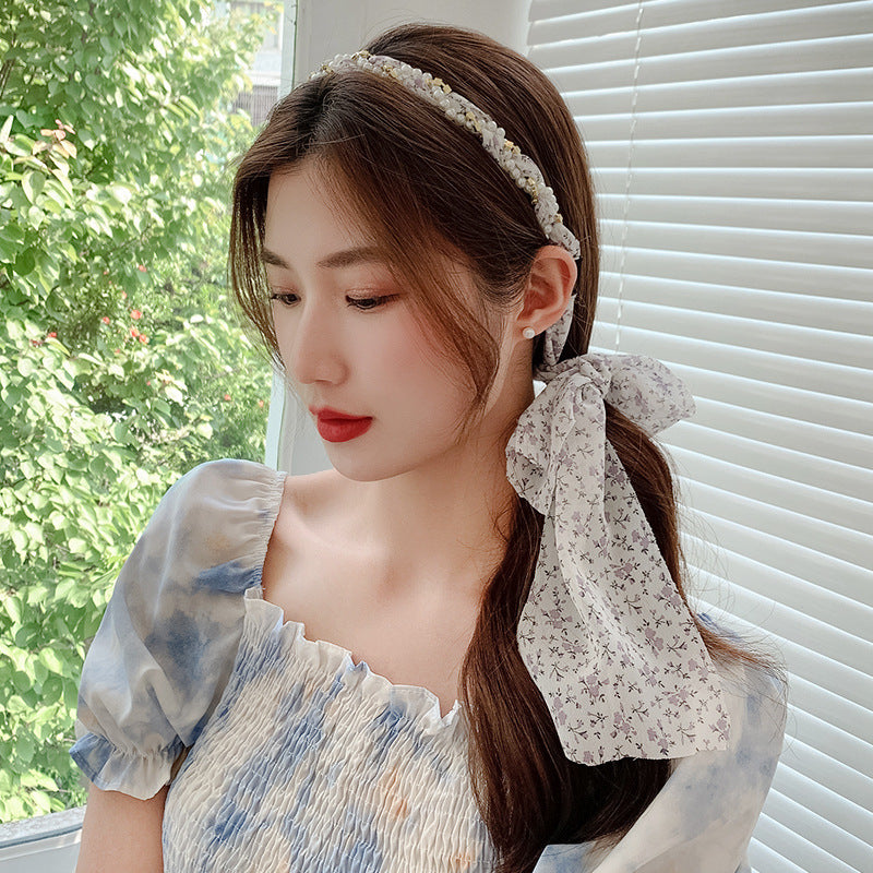 Fashion Creative Pearl Floral Streamer Headdress