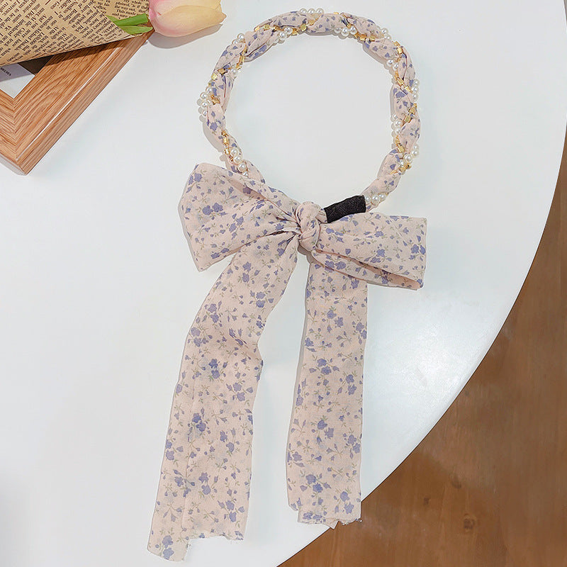 Fashion Creative Pearl Floral Streamer Headdress