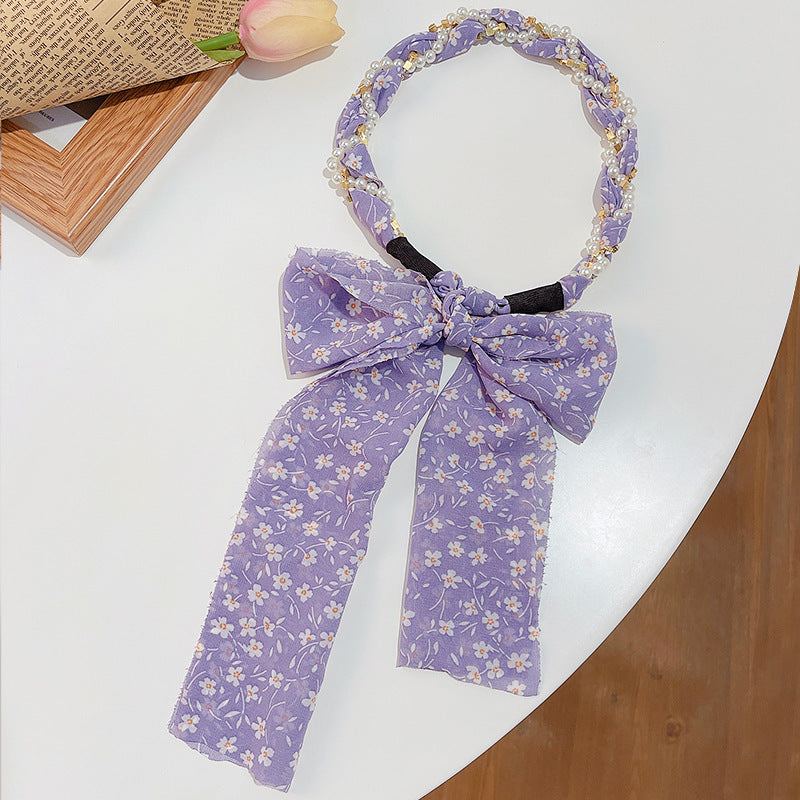 Fashion Creative Pearl Floral Streamer Headdress