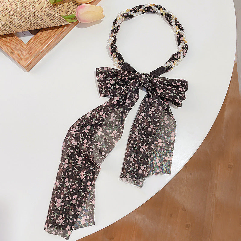 Fashion Creative Pearl Floral Streamer Headdress