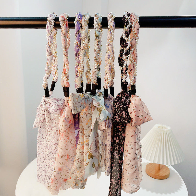 Fashion Creative Pearl Floral Streamer Headdress