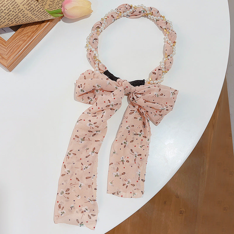 Fashion Creative Pearl Floral Streamer Headdress