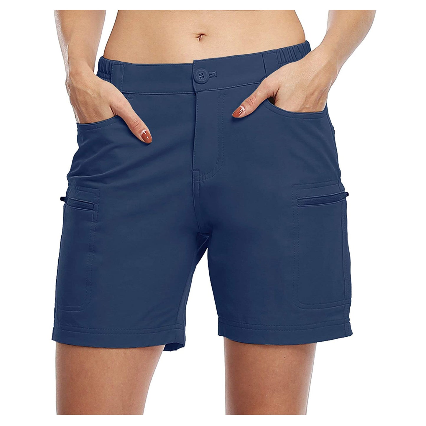 Solid Color Side Pocket Zipper Waist Five-point Pants