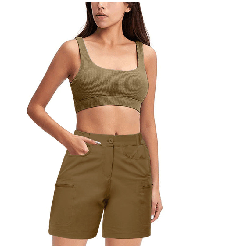 Solid Color Side Pocket Zipper Waist Five-point Pants