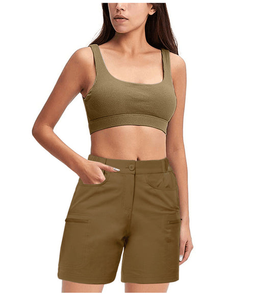 Solid Color Side Pocket Zipper Waist Five-point Pants