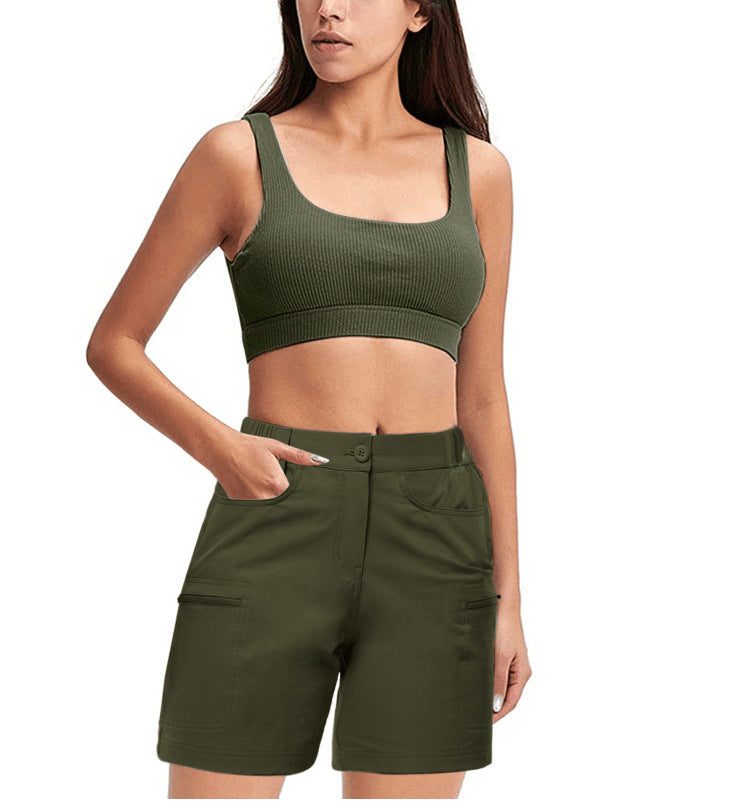 Solid Color Side Pocket Zipper Waist Five-point Pants