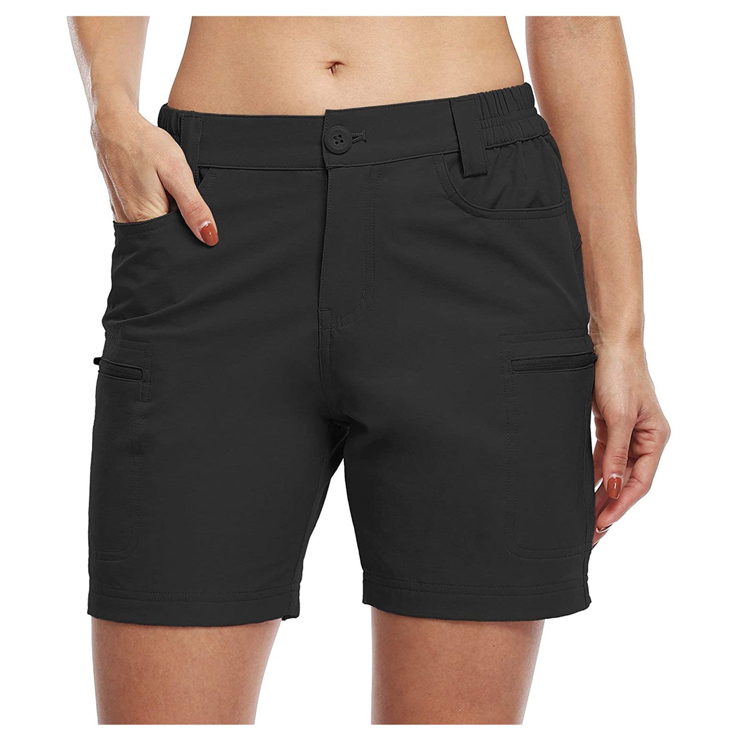 Solid Color Side Pocket Zipper Waist Five-point Pants