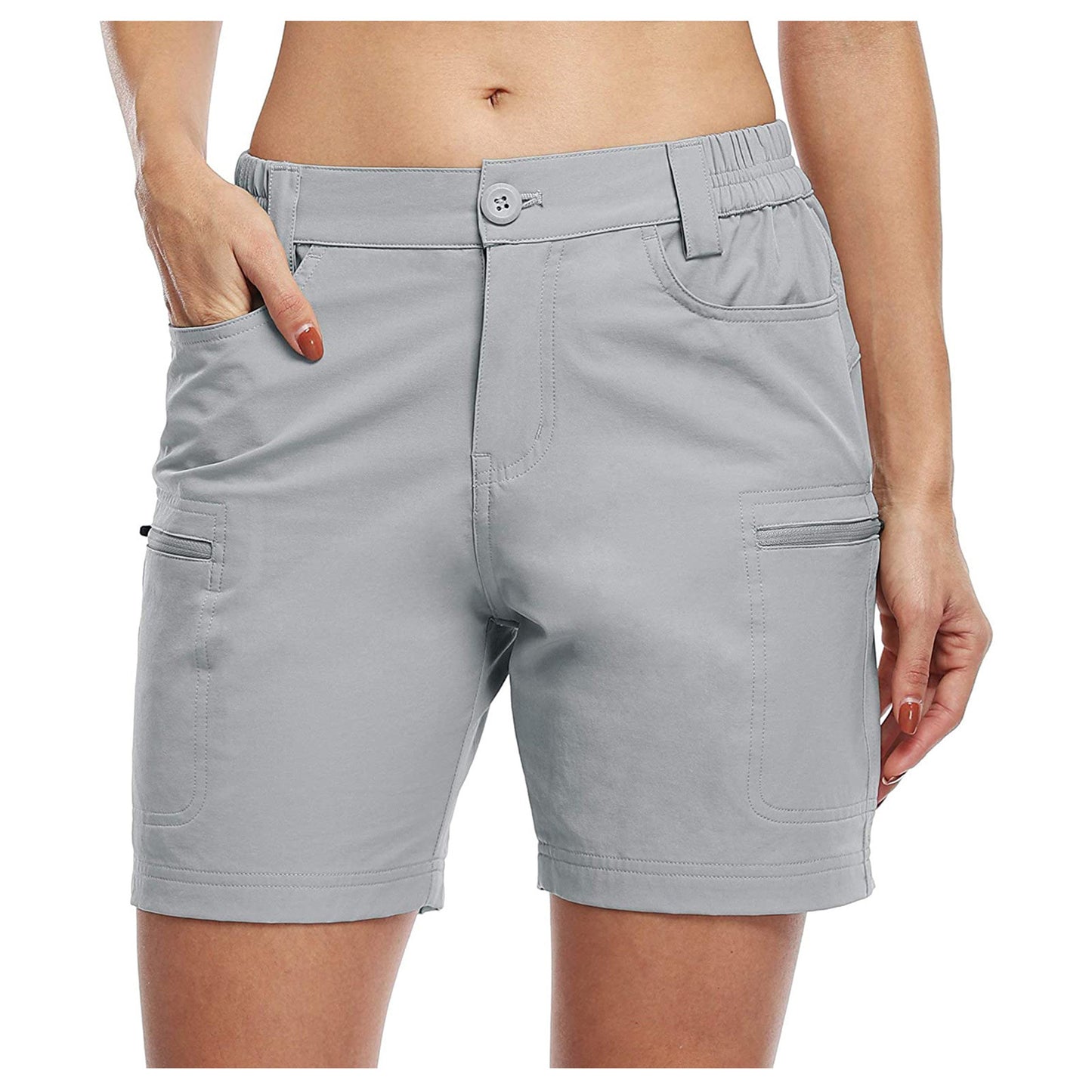 Solid Color Side Pocket Zipper Waist Five-point Pants