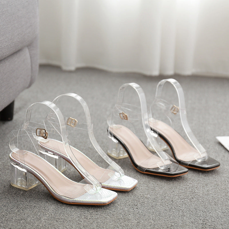 New Sexy All-match Thick Heel Sandals With Crystal Heels