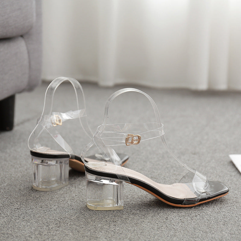 New Sexy All-match Thick Heel Sandals With Crystal Heels