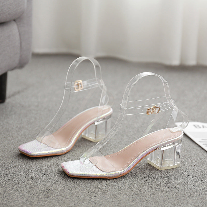 New Sexy All-match Thick Heel Sandals With Crystal Heels