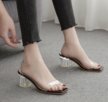 New Sexy All-match Thick Heel Sandals With Crystal Heels
