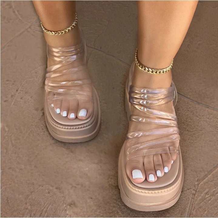 Women's Transparent Lace-up Platform High Heel Sandals
