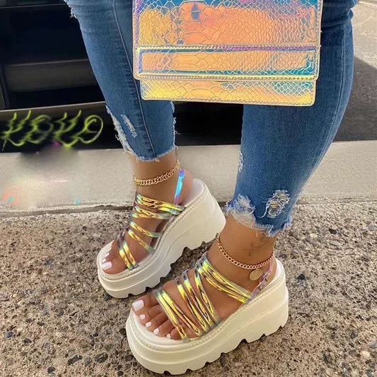Women's Transparent Lace-up Platform High Heel Sandals