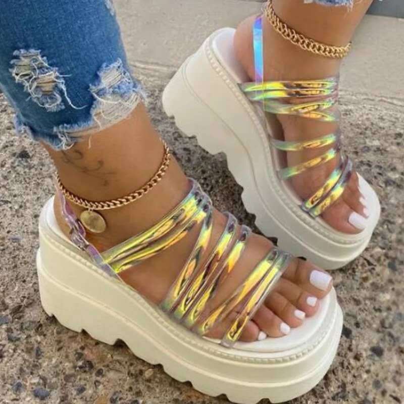 Women's Transparent Lace-up Platform High Heel Sandals