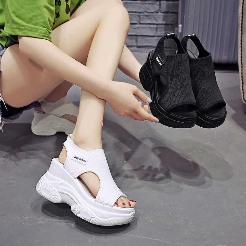 Japan And South Korea Station Trifle Sandals Women's Wild Thick-soled Slope Heel Sports Increase