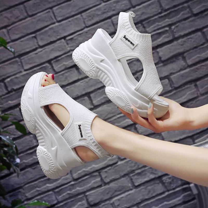 Japan And South Korea Station Trifle Sandals Women's Wild Thick-soled Slope Heel Sports Increase