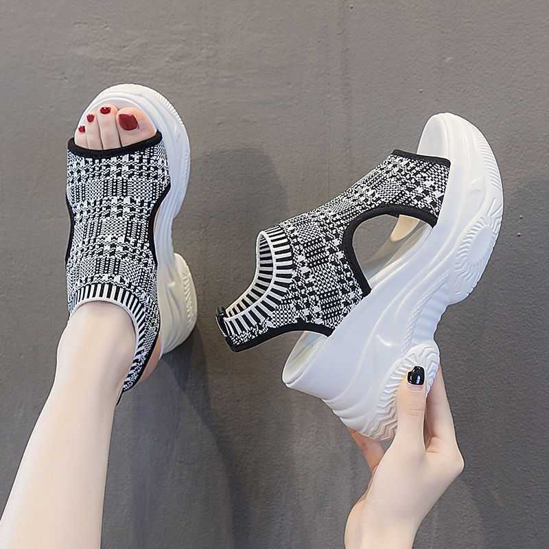 Japan And South Korea Station Trifle Sandals Women's Wild Thick-soled Slope Heel Sports Increase