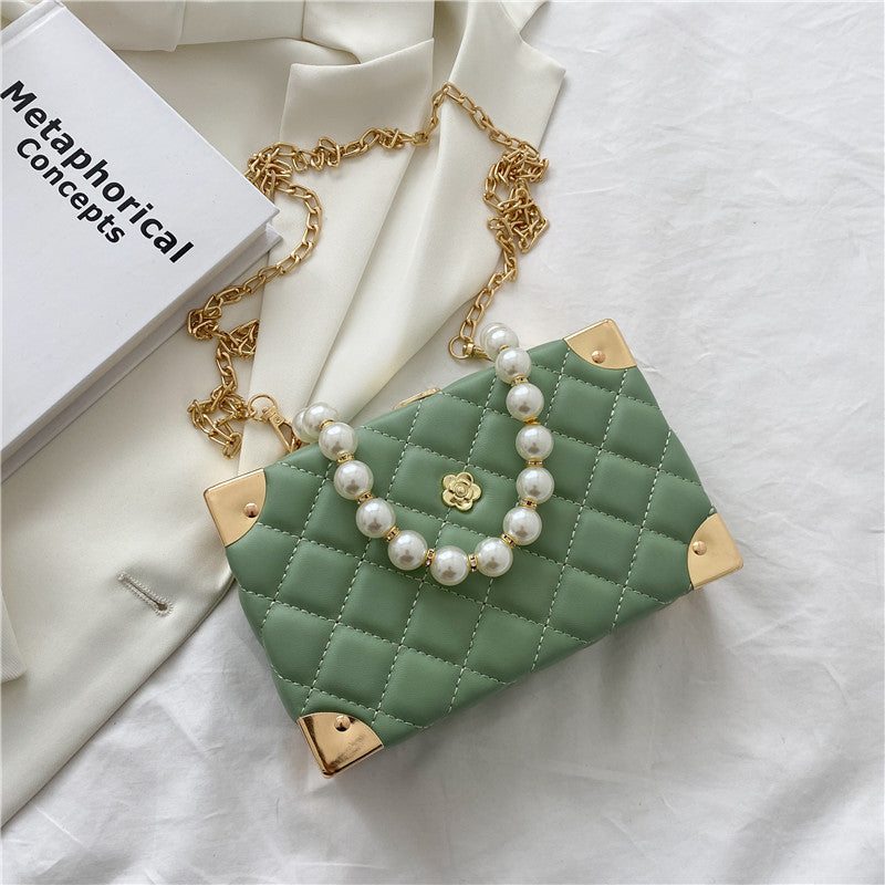 New Ladies Diamond Chain Bag Pearl Portable Diagonal Small Square Bag