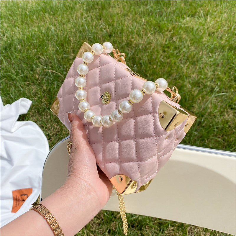 New Ladies Diamond Chain Bag Pearl Portable Diagonal Small Square Bag