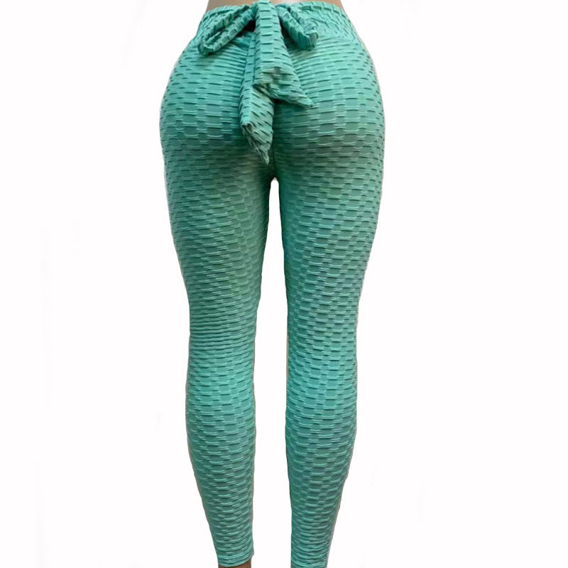 Jacquard Bubble High Waist Breathable Bow Tight Yoga Pants