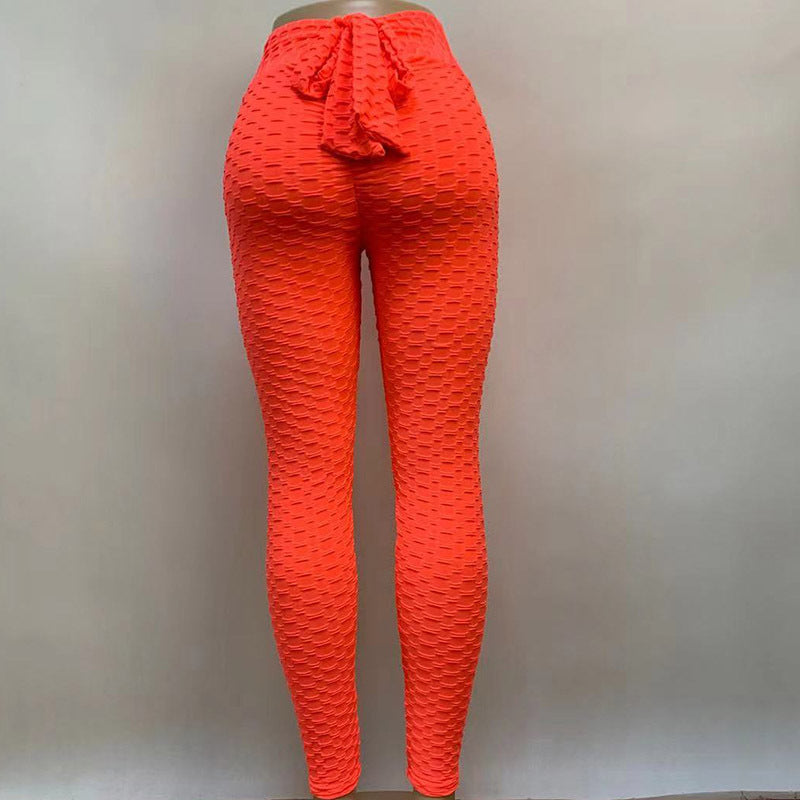 Jacquard Bubble High Waist Breathable Bow Tight Yoga Pants