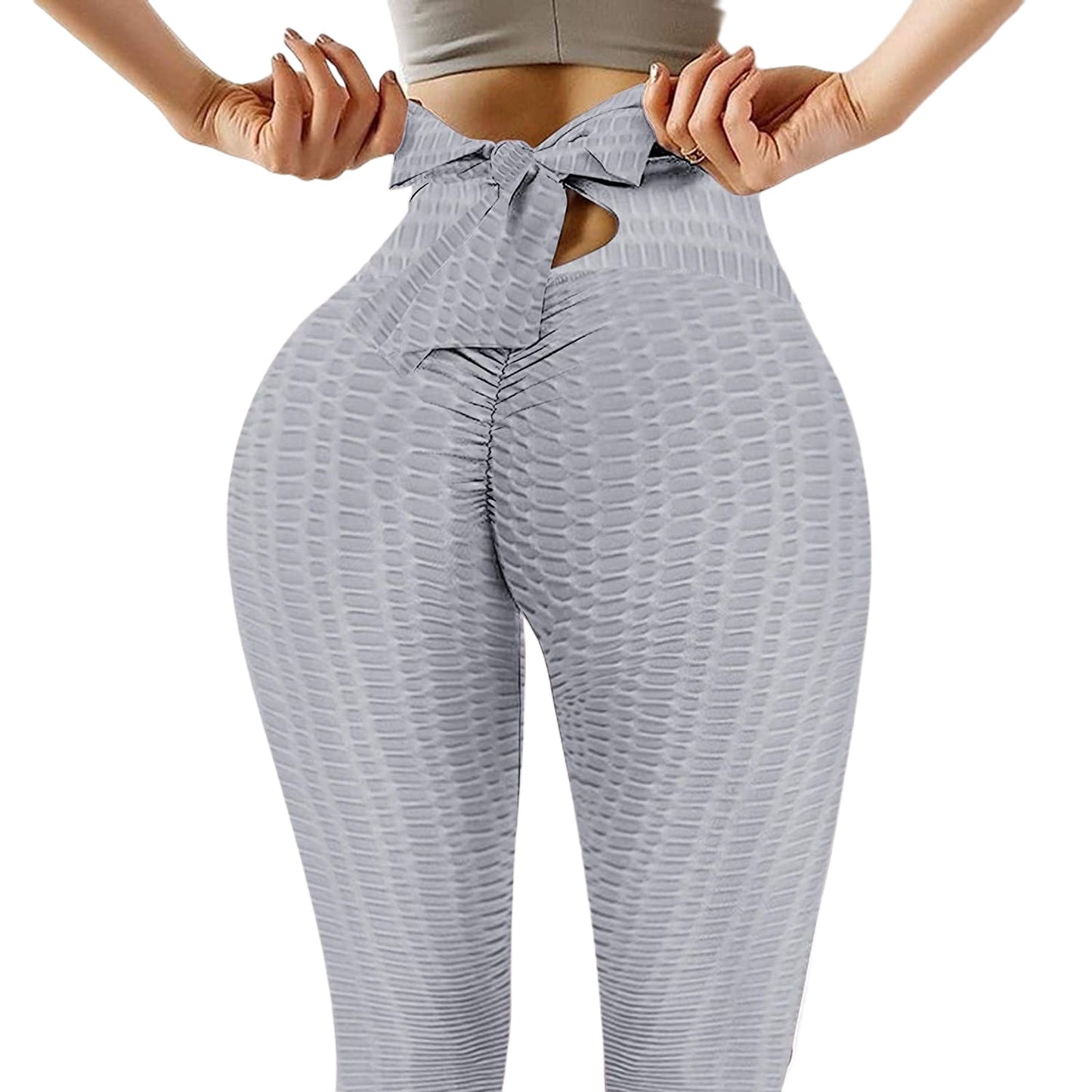 Jacquard Bubble High Waist Breathable Bow Tight Yoga Pants