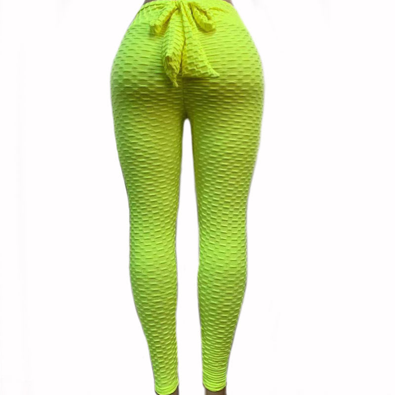 Jacquard Bubble High Waist Breathable Bow Tight Yoga Pants