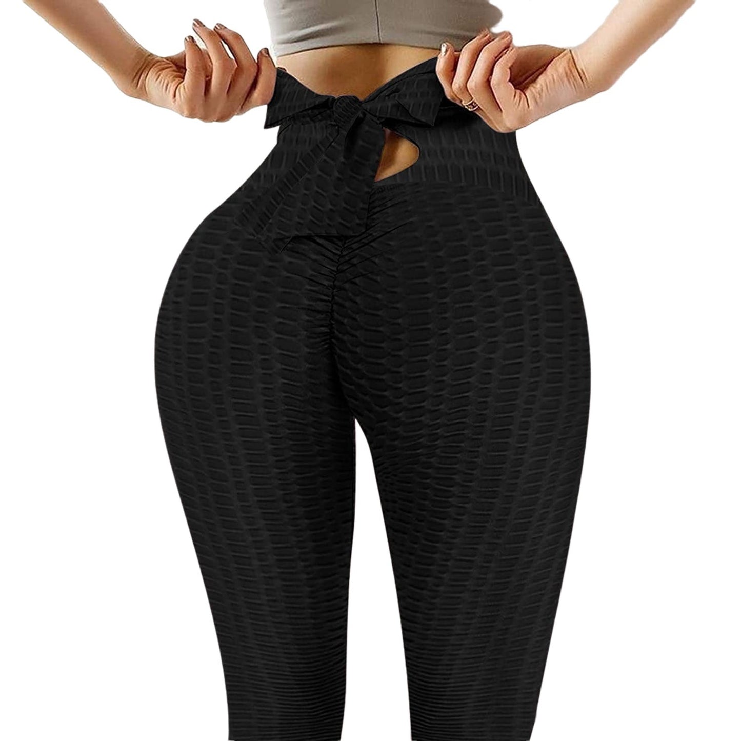Jacquard Bubble High Waist Breathable Bow Tight Yoga Pants