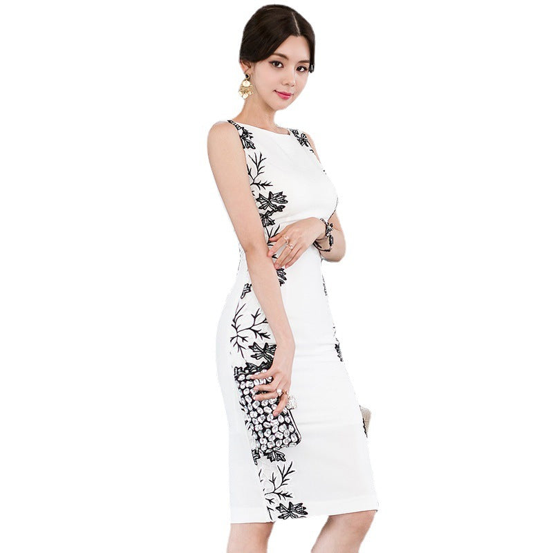 Sleeveless Lace Stitching Thin Buttocks Dress Women