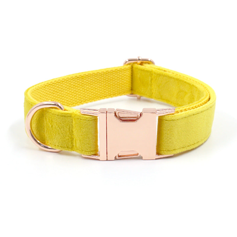 Rose Gold Buckle Yellow Velvet Dog Collar And Bow Tie Can Be Engraved Dog Collar Suit