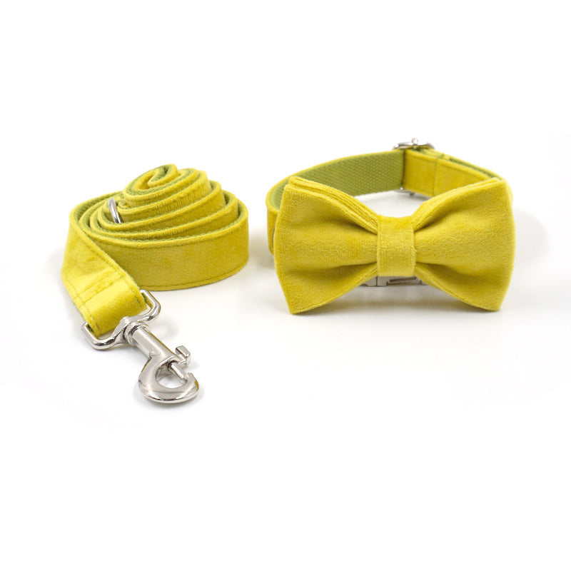 Elegant Yellow And Green Velvet Dog Go Out Collar Traction Rope Set