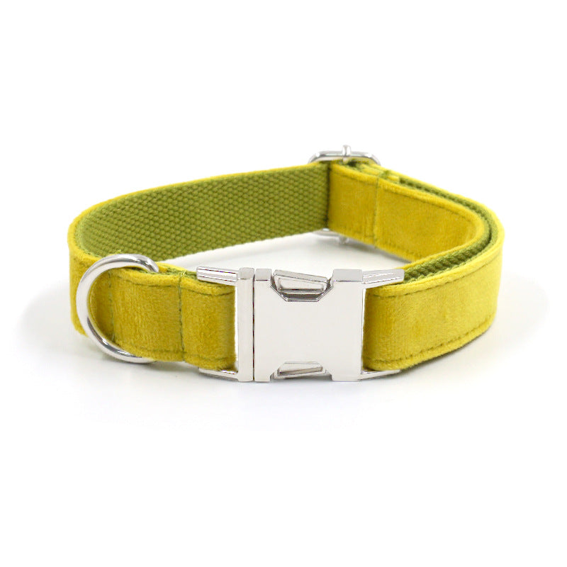 Elegant Yellow And Green Velvet Dog Go Out Collar Traction Rope Set